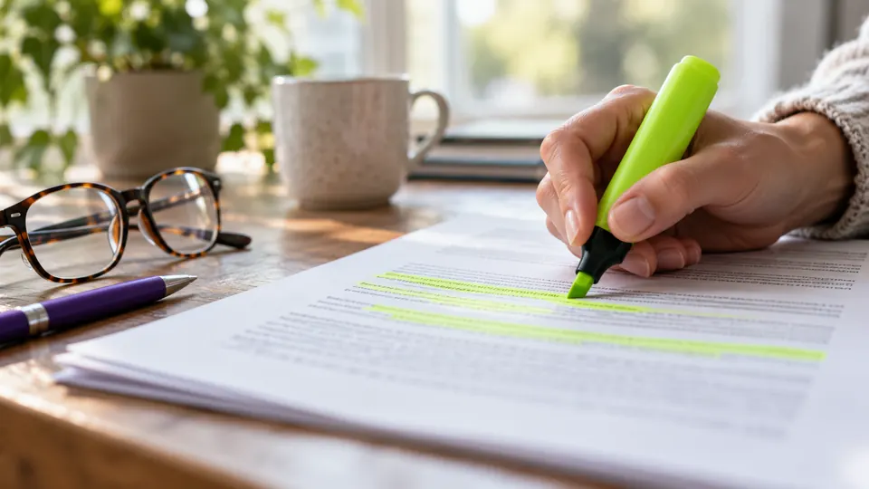 Hand highlighting lines on a printed document